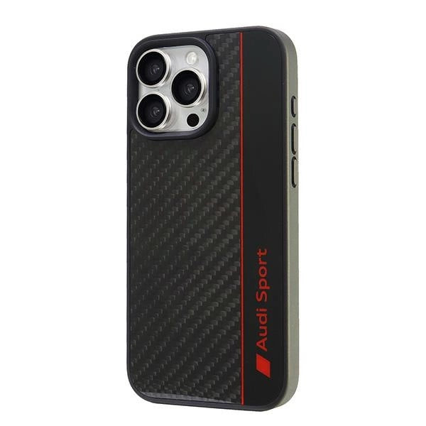 Audi Carbon Fiber Stripe iPhone 16 Pro Max 6.9" sort hardcase AUS-TPUPCIP16PM-R8/D1-BK