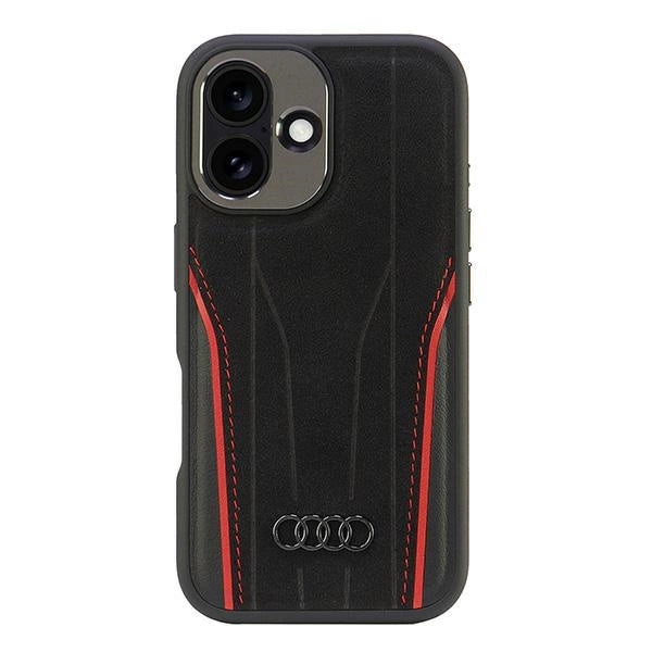 Audi Genuine Leather MagSafe iPhone 16 6.1" sort-rød hardcase AU-TPUPCMIP16-R8/D3-RD