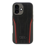 Audi Genuine Leather MagSafe iPhone 16 6.1" sort-rød hardcase AU-TPUPCMIP16-R8/D3-RD