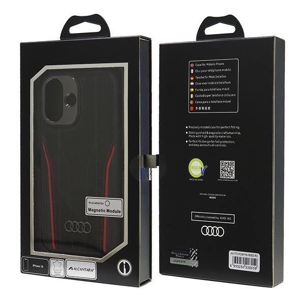 Audi Genuine Leather MagSafe iPhone 16 6.1" sort-rød hardcase AU-TPUPCMIP16-R8/D3-RD