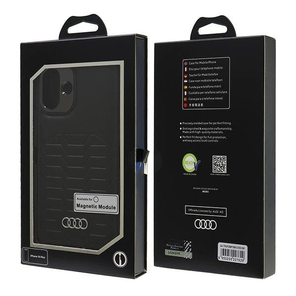 Audi syntetisk læder MagSafe iPhone 16 Plus 6.7" sort/sort hardcase AU-TPUPCMIP16M-GT/D3-BK