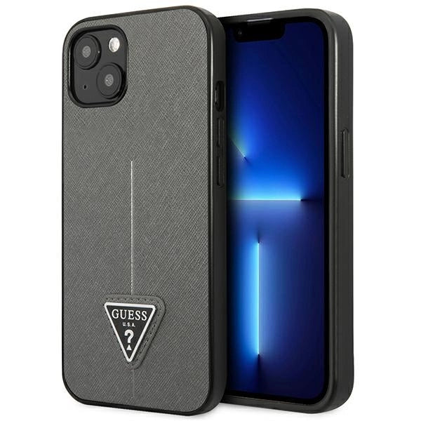 Guess SaffianoTriangle Logo sag til iPhone 13 / 14 / 15 6.1" - sølv