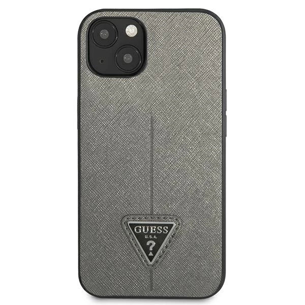 Guess SaffianoTriangle Logo sag til iPhone 13 / 14 / 15 6.1" - sølv
