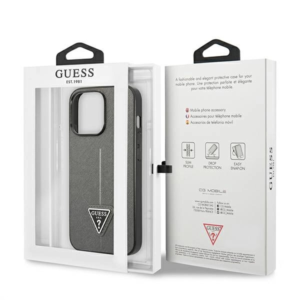Guess Saffiano Triangle Logo-hylster til iPhone 13 Pro Max 6.7" - sølv
