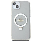 Guess GUHMP15MHRSGSD iPhone 15 Plus / 14 Plus 6.7" gennemsigtige/gennemsigtige hardcase Ring Stand Script Glitter MagSafe