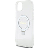 Guess GUHMP15MHRSGSD iPhone 15 Plus / 14 Plus 6.7" gennemsigtige/gennemsigtige hardcase Ring Stand Script Glitter MagSafe