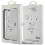 Guess GUHMP15MHRSGSD iPhone 15 Plus / 14 Plus 6.7" gennemsigtige/gennemsigtige hardcase Ring Stand Script Glitter MagSafe