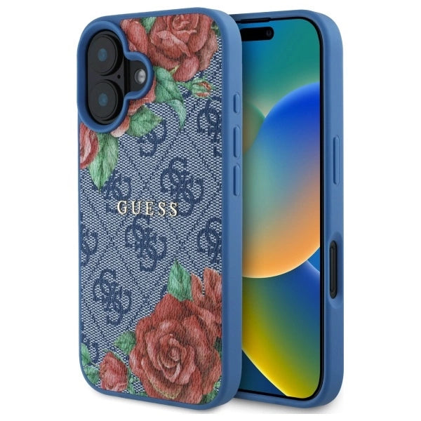 Guess GUHMP16SP4ROPEMCB iPhone 16 6.1" blå/blå hardcase 4G blomster Print MagSafe