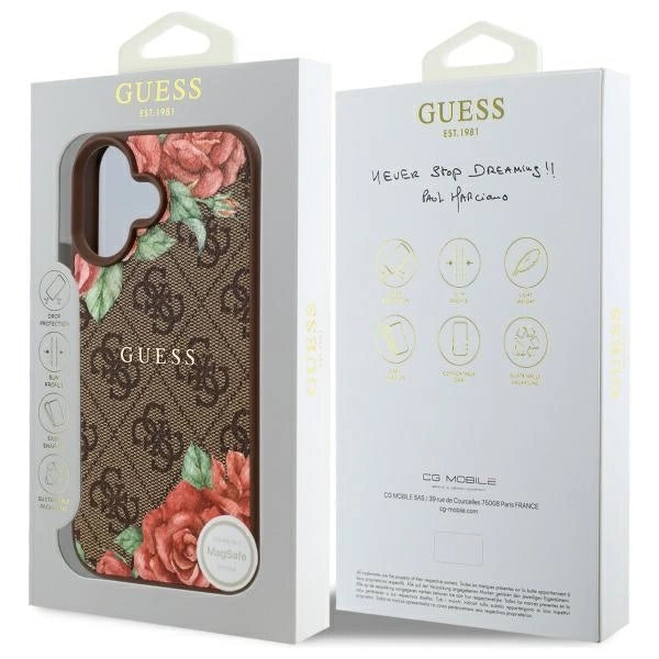 Guess GUHMP16SP4ROPEMCW iPhone 16 6.1" brun/brun hardcase 4G Flowers Print MagSafe