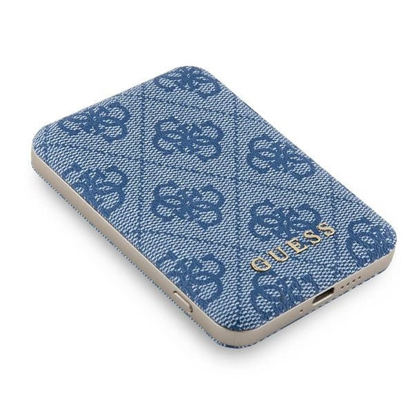 Guess Powerbank induktiv 15W GUPB5FP4EMGB 5000mAh blå/blå 4G Læder Metal Logo MagSafe