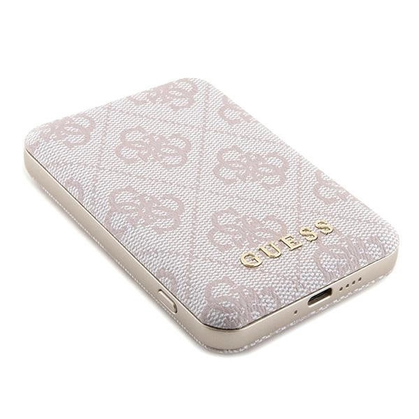 Guess Powerbank induktiv 15W GUPB5FP4EMGP 5000mAh pink/pink 4G Læder Metal Logo MagSafe