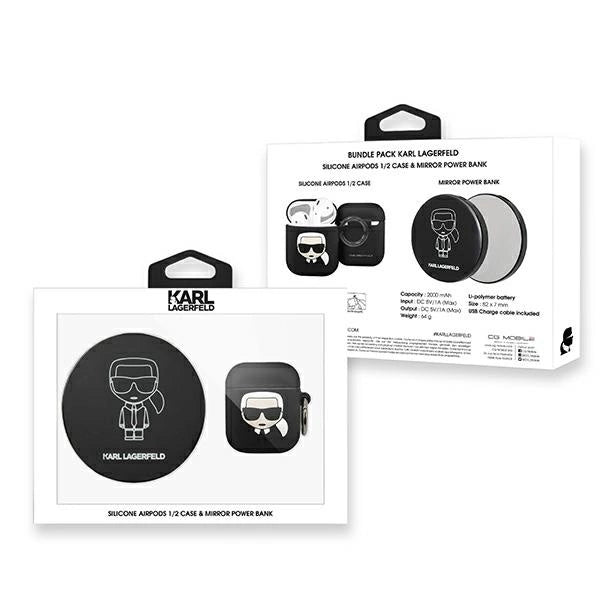 Karl Lagerfeld Ikonik Case til AirPods + Powerbank - sort
