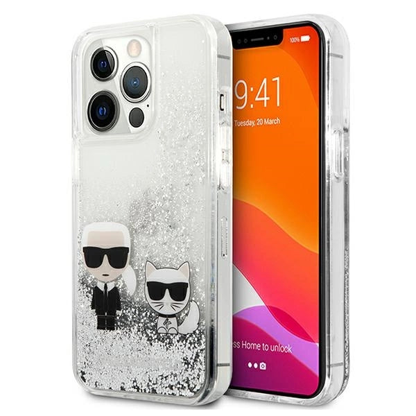 Karl Lagerfeld Liquid Glitter Karl&Choupette case for iPhone 13 Pro Max 6.7" - silver