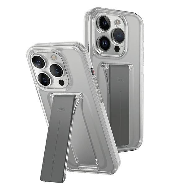 Uniq-kasse Heldro Mount med Stand iPhone 15 Pro 6.1 " gennemsigtig / lysende klar