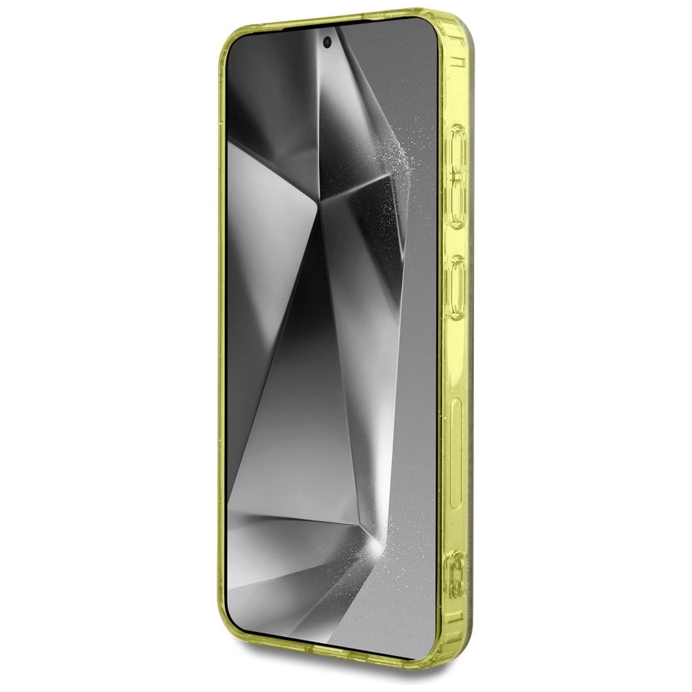Guess 4G Baggrund Guld Elektrobelagt Peony mønster MagSafe-hylster til Samsung Galaxy S25 brun