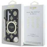 Guess 4G Baggrund Guld Elektrobelagt Peony mønster MagSafe-hylster til Samsung Galaxy S25 sort