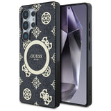 Guess 4G Baggrund Guld Elektrobelagt Peony mønster MagSafe Case til Samsung Galaxy S25 Ultra Black
