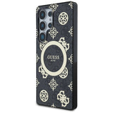 Guess 4G Baggrund Guld Elektrobelagt Peony mønster MagSafe Case til Samsung Galaxy S25 Ultra Black