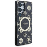 Guess 4G Baggrund Guld Elektrobelagt Peony mønster MagSafe Case til Samsung Galaxy S25 Ultra Black