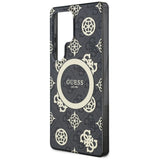 Guess 4G Baggrund Guld Elektrobelagt Peony mønster MagSafe Case til Samsung Galaxy S25 Ultra Black