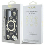 Guess 4G Baggrund Guld Elektrobelagt Peony mønster MagSafe Case til Samsung Galaxy S25 Ultra Black
