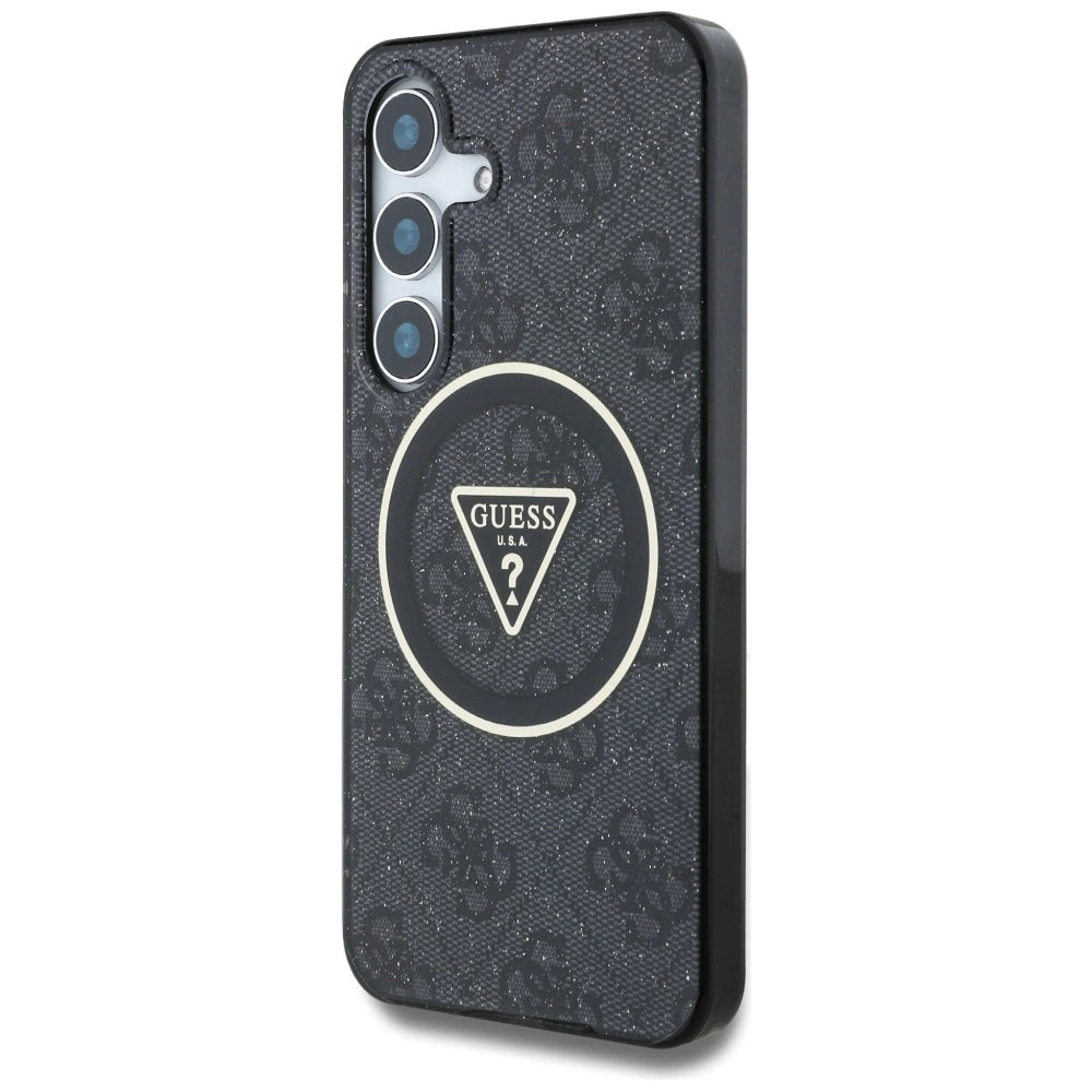 Guess 4G Glitter Triangle Buttons MagSafe-hylster til Samsung Galaxy S25 sort