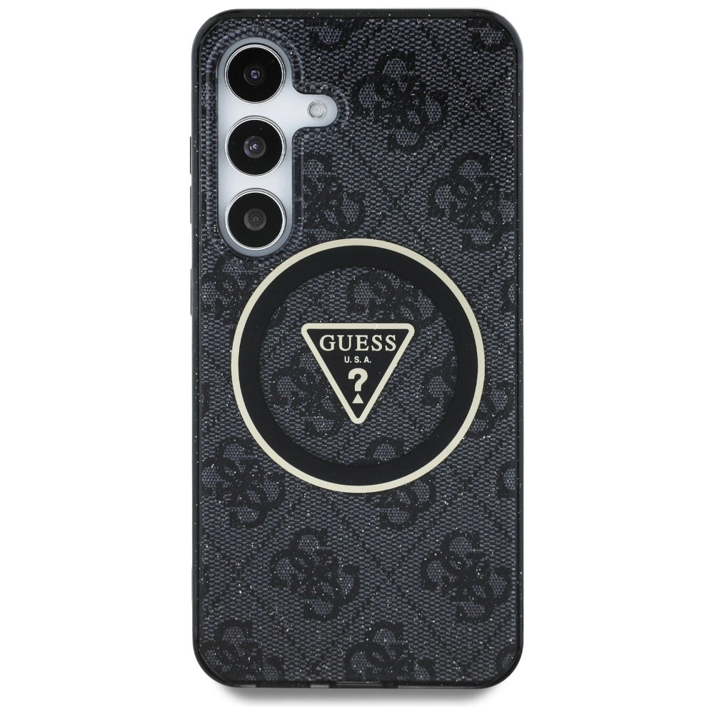 Guess 4G Glitter Triangle Buttons MagSafe-hylster til Samsung Galaxy S25 sort