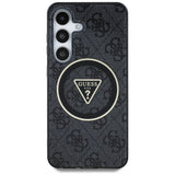 Guess 4G Glitter Triangle Buttons MagSafe-hylster til Samsung Galaxy S25 sort