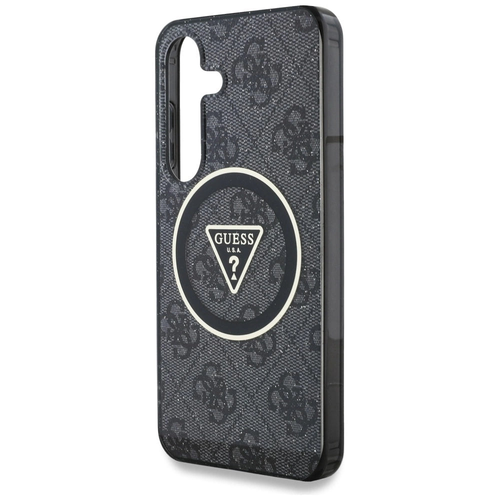 Guess 4G Glitter Triangle Buttons MagSafe-hylster til Samsung Galaxy S25 sort
