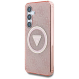 Guess 4G Glitter Triangle Buttons MagSafe Case til Samsung Galaxy S25 Pink