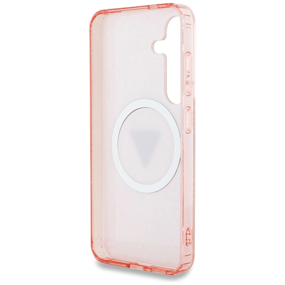 Guess 4G Glitter Triangle Buttons MagSafe Case til Samsung Galaxy S25 Pink