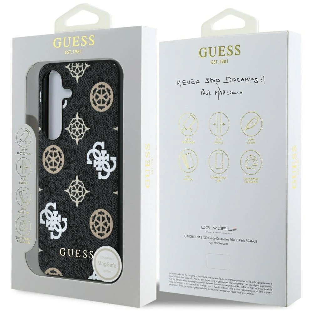Guess 4G Printed Colored Peony Pattern MagSafe case til Samsung Galaxy S25 sort
