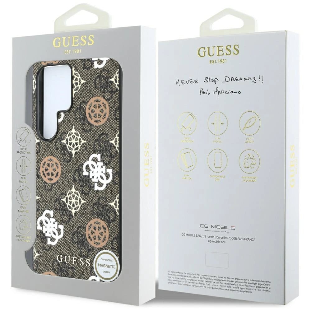 Guess 4G Printed Colored Peony Pattern MagSafe Case til Samsung Galaxy S25 Ultra Brown