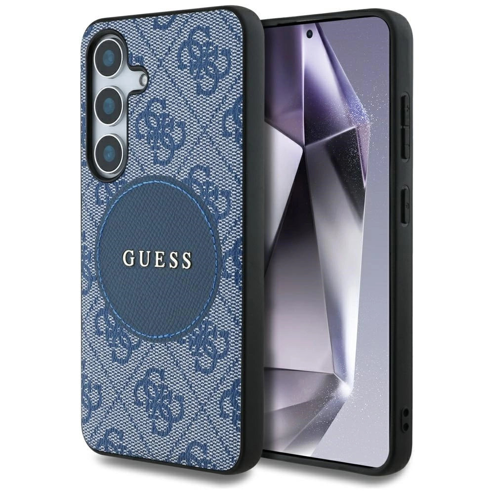 Guess 4G Round Patch Classic Logo MagSafe-hylster til Samsung Galaxy S25 blå