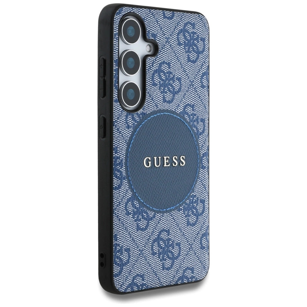 Guess 4G Round Patch Classic Logo MagSafe-hylster til Samsung Galaxy S25 blå