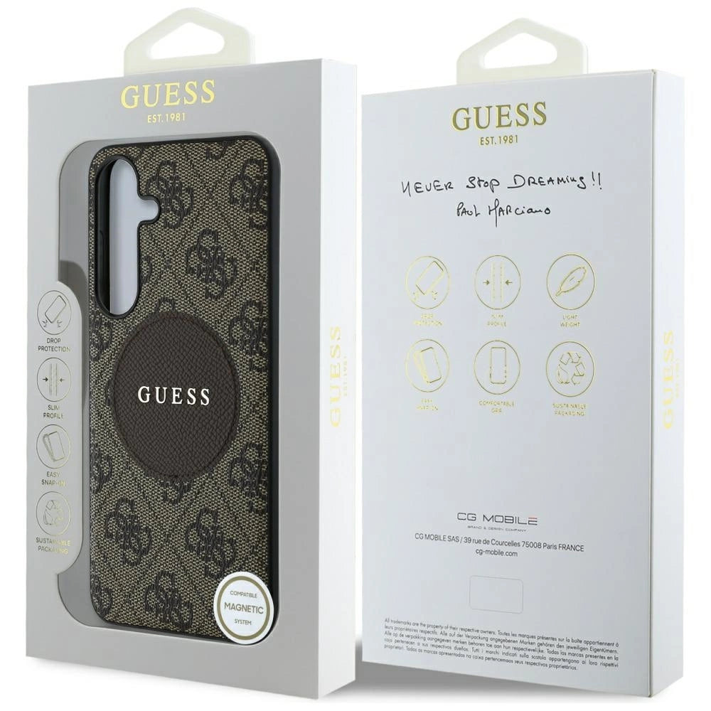 Guess 4G Round Patch Classic Logo MagSafe Case til Samsung Galaxy S25 Plus Brunt