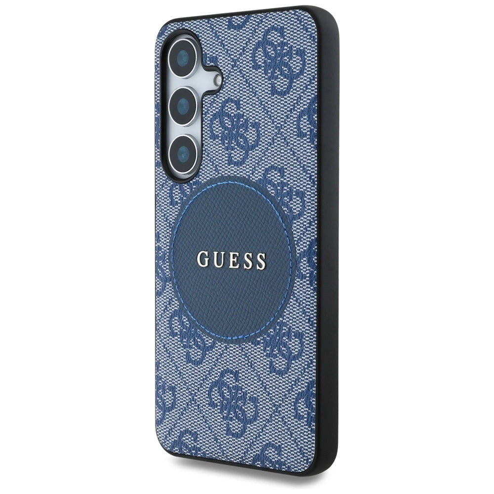 Guess 4G Round Patch Classic Logo MagSafe-hylster til Samsung Galaxy S25 Plus blå
