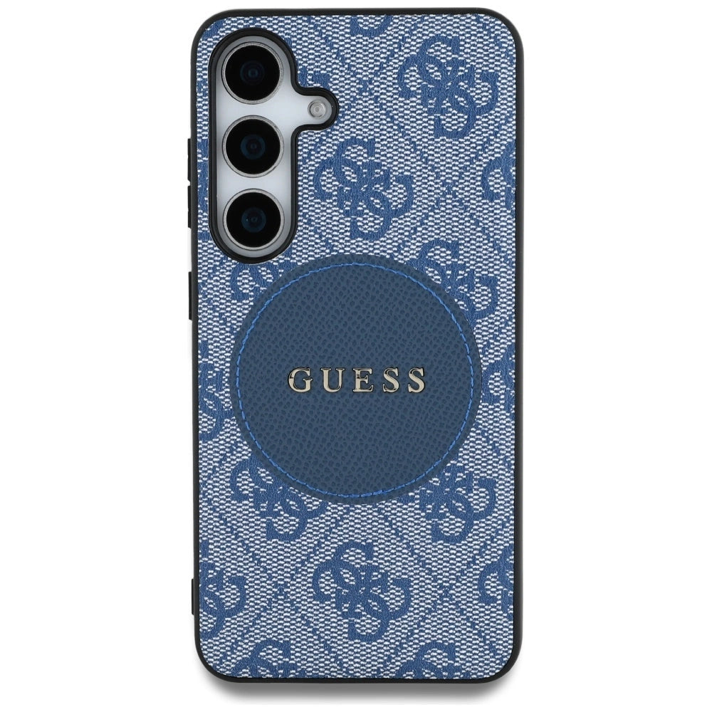 Guess 4G Round Patch Classic Logo MagSafe-hylster til Samsung Galaxy S25 Plus blå
