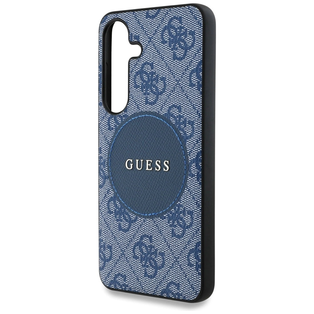 Guess 4G Round Patch Classic Logo MagSafe-hylster til Samsung Galaxy S25 Plus blå