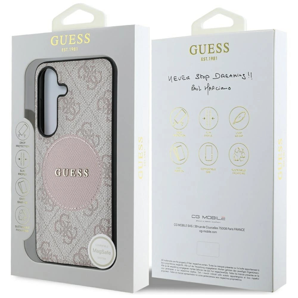 Guess 4G Round Patch Classic Logo MagSafe Case til Samsung Galaxy S25 Plus Pink
