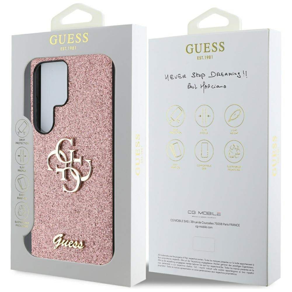 Guess Fixed Glitter Big 4G Metal Logo Case til Samsung Galaxy S25 Ultra Pink