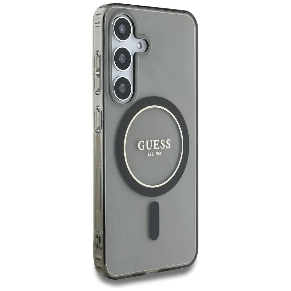 Guess Glitter Circle Classic Logo MagSafe-hylster til Samsung Galaxy S25 sort