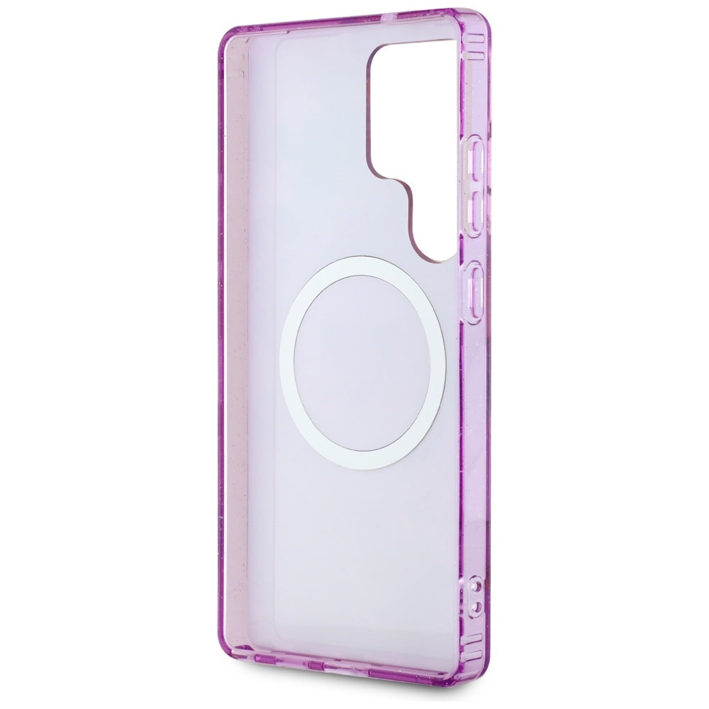 Guess Glitter Flowers Triangle Buttons MagSafe case til Samsung Galaxy S25 Ultra - lilla