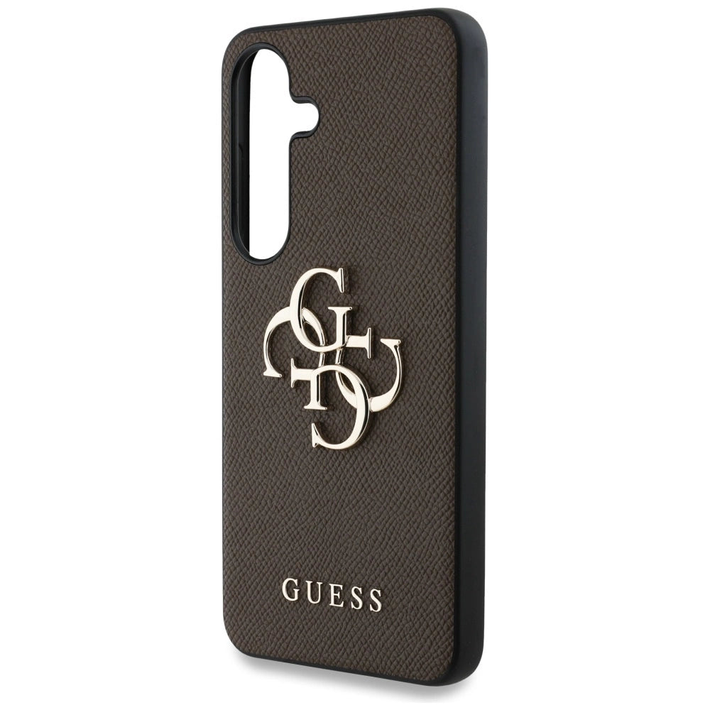 Guess Grained Big 4G Logo Small Classic Logo-kasse til Samsung Galaxy S25 brun