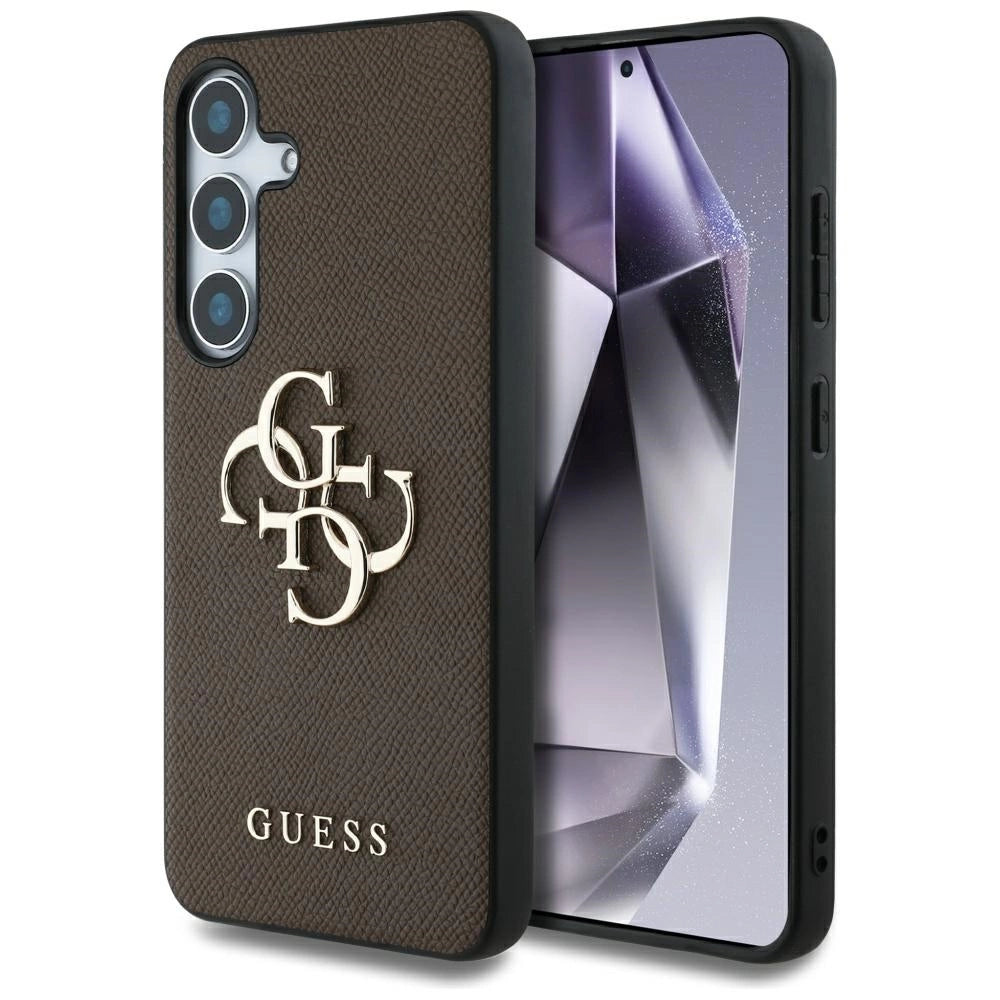 Guess Grained Big 4G Logo Small Classic Logo case til Samsung Galaxy S25 Plus brun