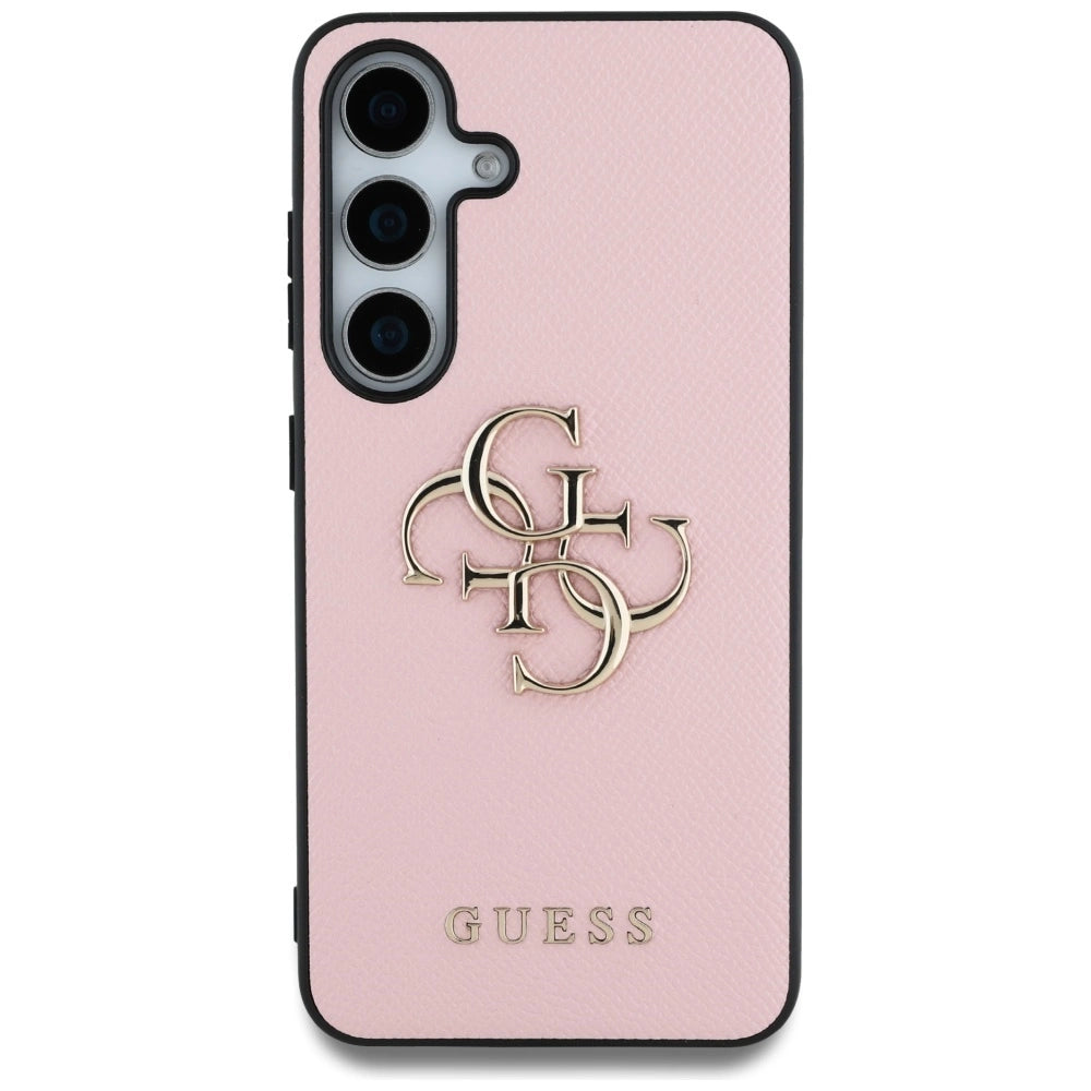 Guess Grained Big 4G Logo Small Classic Logo case til Samsung Galaxy S25 pink