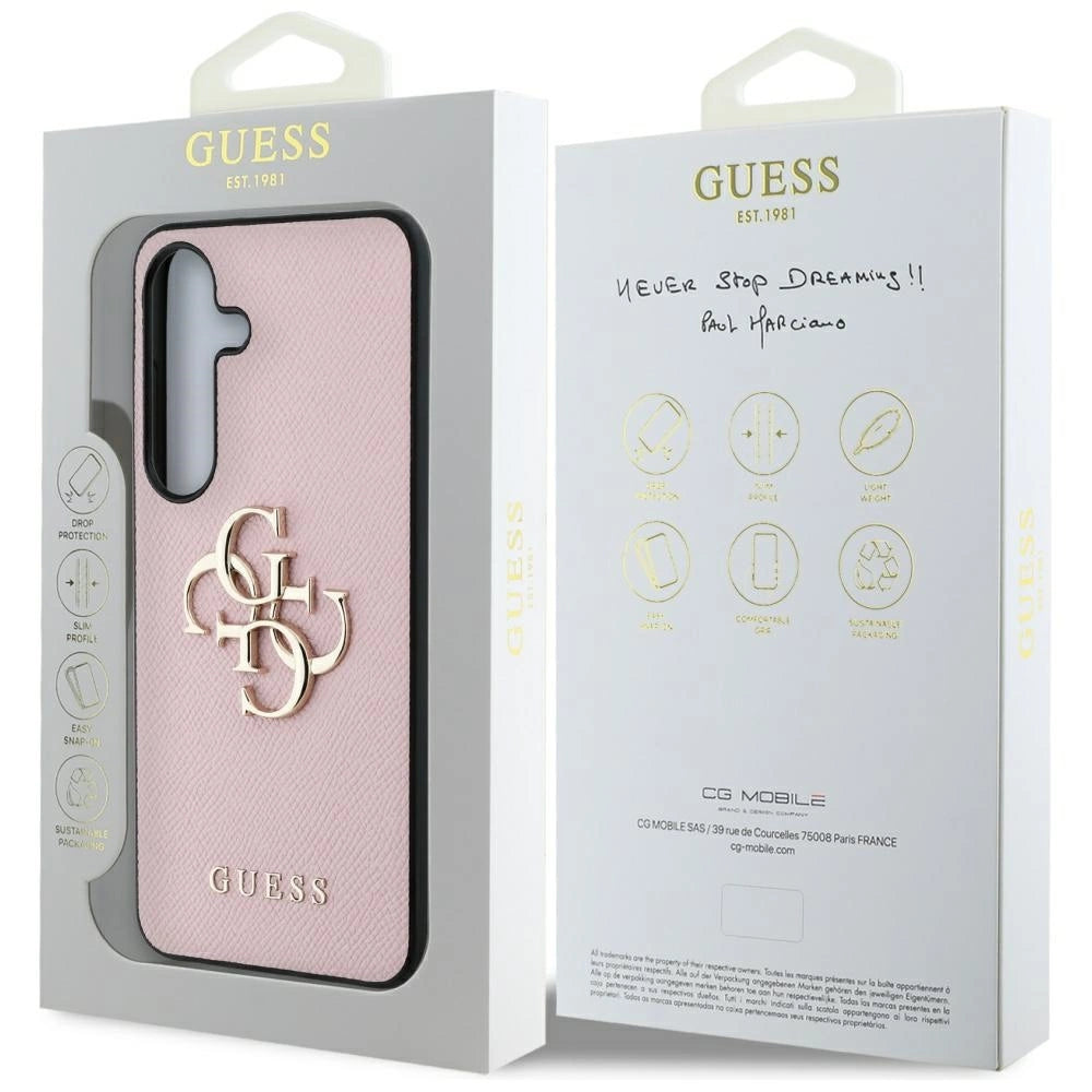 Guess Grained Big 4G Logo Small Classic Logo case til Samsung Galaxy S25 pink