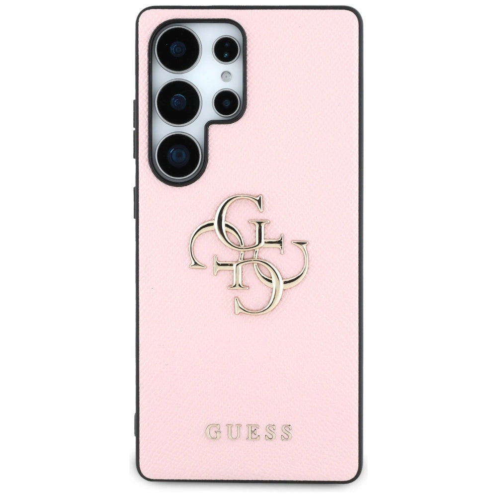 Guess Grained Big 4G Logo Small Classic Logo Case til Samsung Galaxy S25 Ultra pink