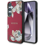 Guess Grained Printed Flower Pattern MagSafe case til Samsung Galaxy S25 fuchsia