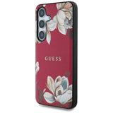 Guess Grained Printed Flower Pattern MagSafe case til Samsung Galaxy S25 fuchsia